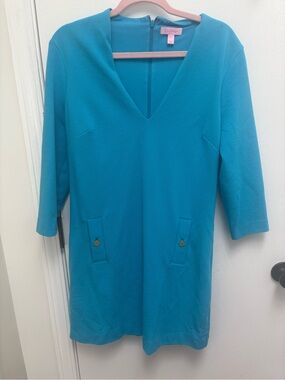 Lilly Pulitzer Teal Sheath Dress with Pink Label